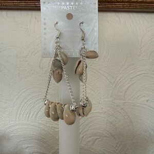Silver and Cream Shell Dangle Earrings